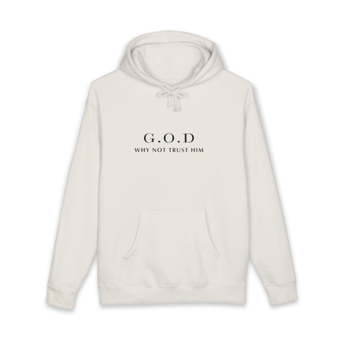 G.O.D "Why Not Trust Him" Hoodie — Minimal Christian Faith Pullover