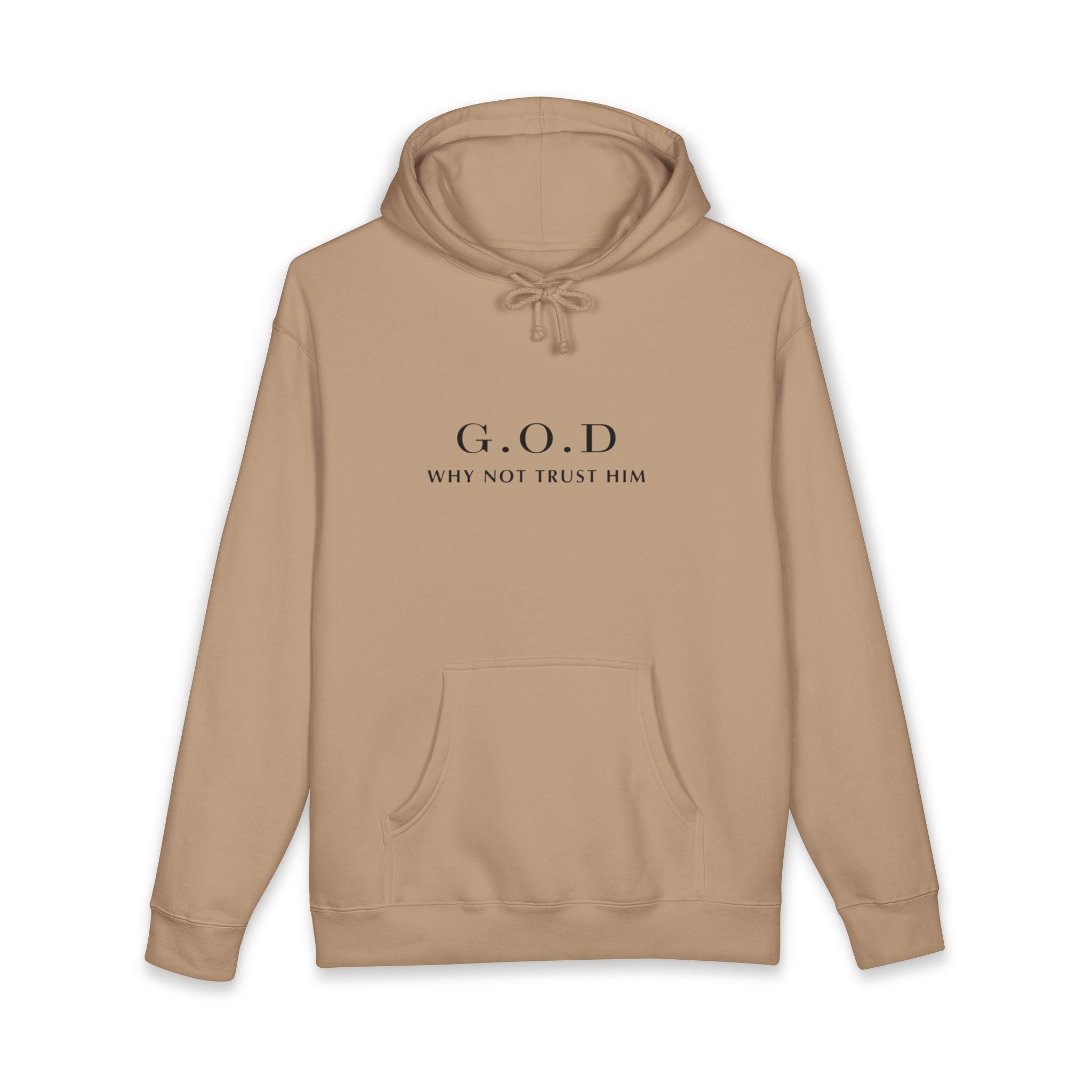 G.O.D "Why Not Trust Him" Hoodie — Minimal Christian Faith Pullover